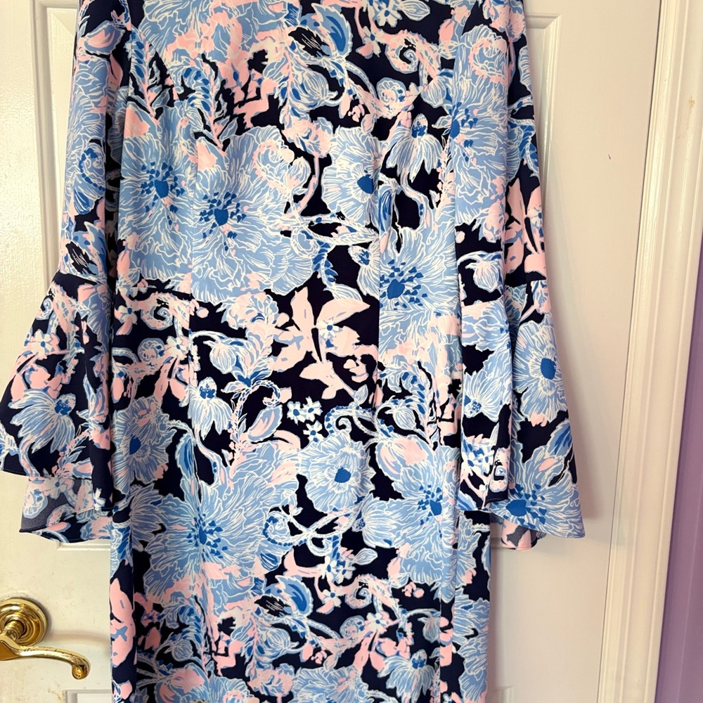 Lilly Pulitzer Kayla Stretch Navy and Pink Floral Dress
